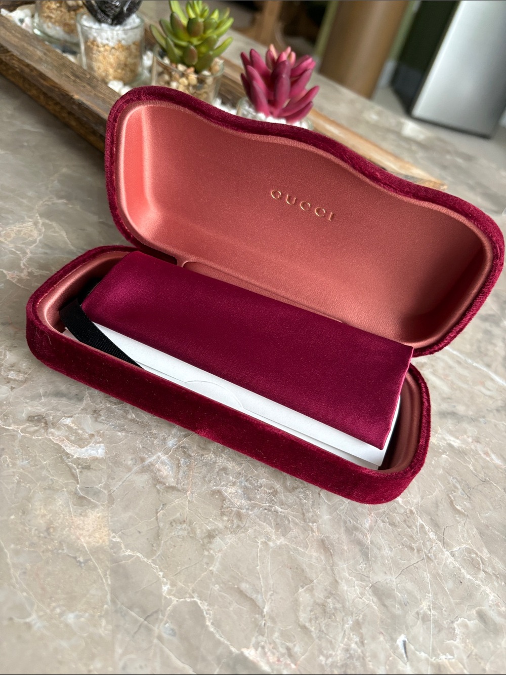 Gucci Velvet Eyewear Case in Deep Burgundy